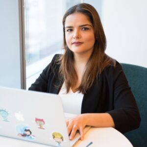 A woman using a laptop