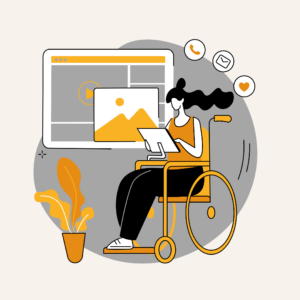 An illustration of a person in a wheelchair using a tablet